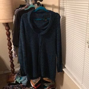 Teal and black cowel neck turtle neck